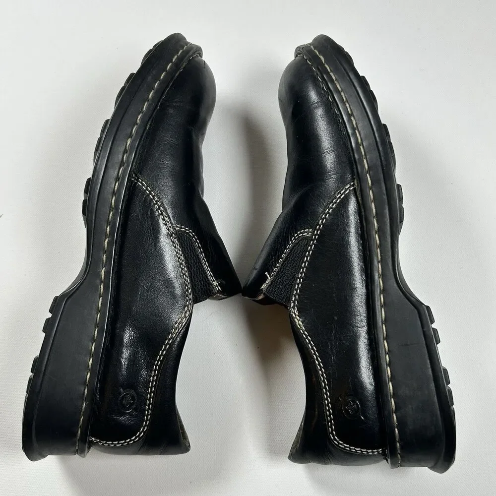 Born Handcrafted Black Leather Round Toe Slip On Shoes Size W US 9 EU 40.5 W3934